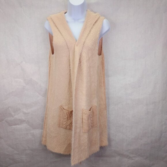 Oliver by Escio Duster Cardigan Vest XL Sleeveless Knit Pockets Hood Blush Pink - Picture 2 of 14